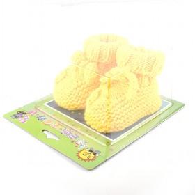 Cute Stylish Yellow Bowtie Decorative Soft Handmade Woolen Crochet Footwear For Infant Babies