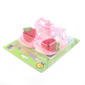 Cute Stylish Pink Strawberry Decorative Soft Handmade Woolen Crochet Footwear For Infant Babies