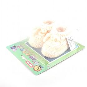 Cute Stylish Plain Beige Soft Handmade Woolen Crochet Footwear For Babies