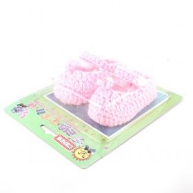 Cute Stylish Plain Pink Soft Handmade Woolen Crochet Footwear For Babies