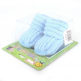 100% Handmade Lovely Light Blue Thicken Soft Design Wool Knitting Baby Shoes/ Sock