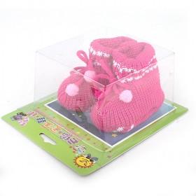 100% Handmade Lovely Rosered And Colorful Ball Thicken Soft Design Wool Knitting Baby Shoes/ Sock