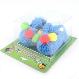 100% Handmade Lovely Blue And Colorful Ball Thicken Soft Design Wool Knitting Baby Shoes/ Sock