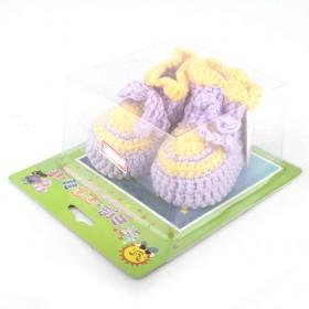 100% Handmade Lovely Light Purple Thicken Soft Design Wool Knitting Baby Shoes/ Sock