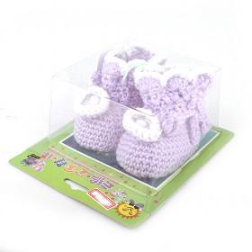 100% Handmade Lovely Light Purple Thicken Soft Design Wool Knitting Baby Shoes With Brown Lace