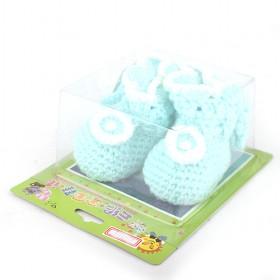 100% Handmade Lovely Light Blue Soft Design Wool Knitting Baby Shoes