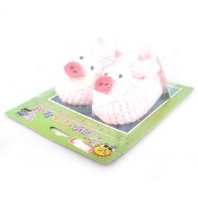 100% Handmade Lovely Light Pink Pig Design Wool Knitting Baby Shoes