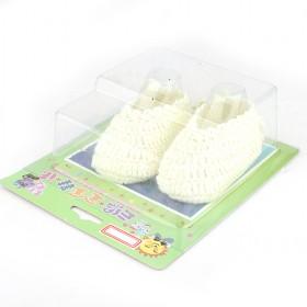 100% Handmade Light Green With White Flower Decorative Wool Knitting Baby Shoes
