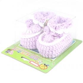 100% Handmade Light Purple And White Knitting Crochet Baby Shoes Set/ Handcraft Gift