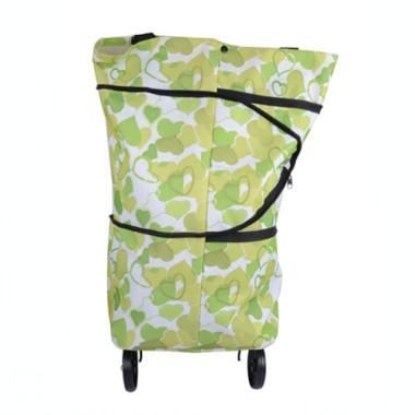 Foldable Light Green Leaves Prints Practical Renewable Shopping Cart