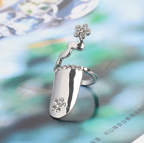 rhinestone tone nail chic ring flower silver wholesale china