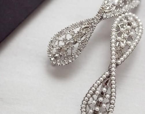 Elegant Silver Tone Rhinestone Pearl Hair Barrette