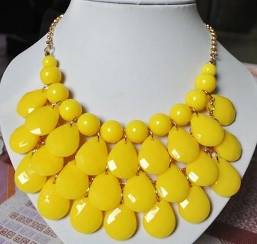 Hot Yellow Bubble Bib Necklace Earrings Set Jewelry Set