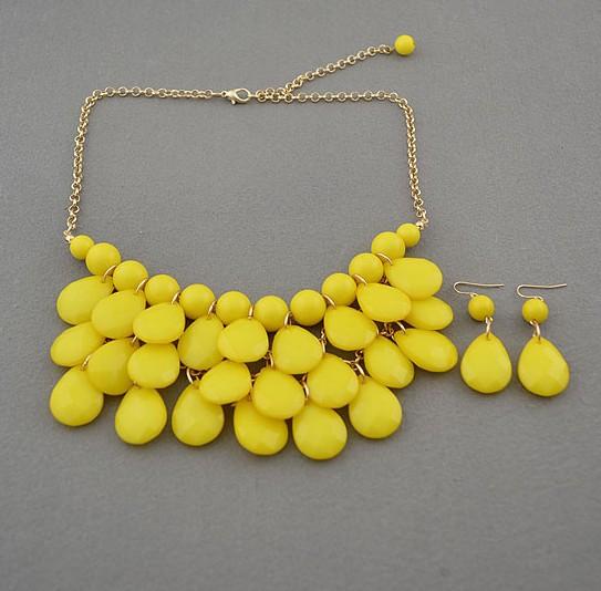 Hot Yellow Bubble Bib Necklace Earrings Set Jewelry Set
