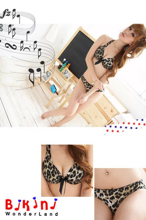 Sexy Halter Bowtie Lingerie Suit Leopard