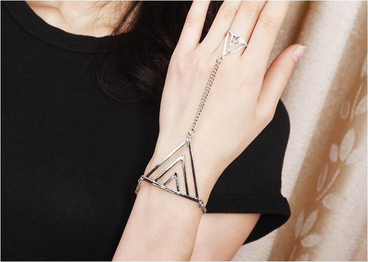 Whole Punk Style Triangle Chain Ring Bracelet Silver Yw13041463 Punk Style Triangle Chain Ring Bracelet Silver